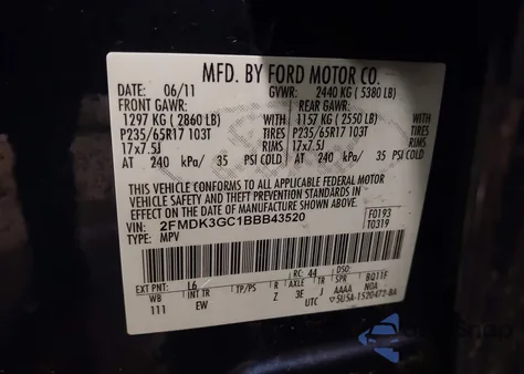 2011 Ford Edge Se from USA, damaged, VIN 2FMDK3GC1BBB43520